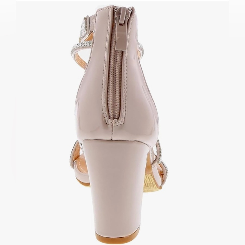 TOP Moda Formal Rhinestone Chunky Block Heel Sandal Crisscross Strappy Nude, 8.5 - Picture 8 of 9